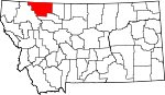 Map of Montana showing Glacier County - Click on map for a greater detail.