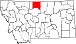 Map of Montana showing Hill County - Click on map for a greater detail.