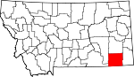 Map of Montana showing Powder River County - Click on map for a greater detail.