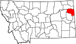 Map of Montana showing Richland County - Click on map for a greater detail.