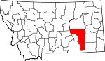 Map of Montana showing Rosebud County - Click on map for a greater detail.