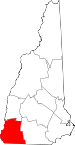 Map of New Hampshire showing Cheshire County - Click on map for a greater detail.