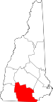 Map of New Hampshire showing Hillsborough County - Click on map for a greater detail.