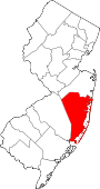Map of New Jersey showing Ocean County - Click on map for a greater detail.