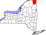 Map of New York showing Clinton County - Click on map for a greater detail.