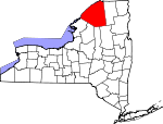 Map of New York showing St. Lawrence County - Click on map for a greater detail.