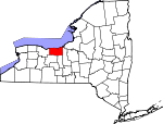 Map of New York showing Wayne County - Click on map for a greater detail.