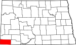 Map of North Dakota showing Bowman County - Click on map for a greater detail.