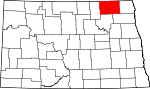 Map of North Dakota showing Cavalier County - Click on map for a greater detail.