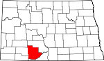 Map of North Dakota showing Grant County - Click on map for a greater detail.