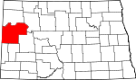 Map of North Dakota showing McKenzie County - Click on map for a greater detail.