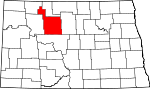 Map of North Dakota showing Ward County - Click on map for a greater detail.