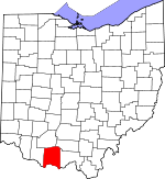 Map of Ohio showing Adams County - Click on map for a greater detail.