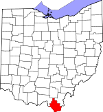 Map of Ohio showing Lawrence County - Click on map for a greater detail.