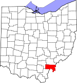 Map of Ohio showing Meigs County - Click on map for a greater detail.