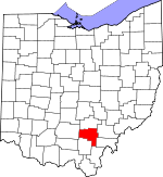 Map of Ohio showing Vinton County - Click on map for a greater detail.