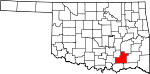 Map of Oklahoma showing Atoka County - Click on map for a greater detail.