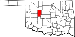 Map of Oklahoma showing Blaine County - Click on map for a greater detail.