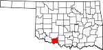 Map of Oklahoma showing Cotton County - Click on map for a greater detail.
