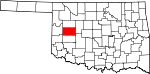 Map of Oklahoma showing Custer County - Click on map for a greater detail.