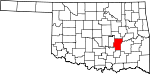 Map of Oklahoma showing Hughes County - Click on map for a greater detail.