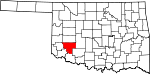 Map of Oklahoma showing Kiowa County - Click on map for a greater detail.