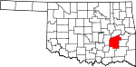 Map of Oklahoma showing Pittsburg County - Click on map for a greater detail.