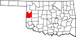 Map of Oklahoma showing Roger Mills County - Click on map for a greater detail.