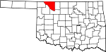 Map of Oklahoma showing Woods County - Click on map for a greater detail.