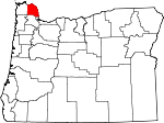 Map of Oregon showing Columbia County - Click on map for a greater detail.