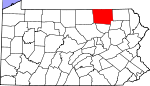 Map of Pennsylvania showing Bradford County - Click on map for a greater detail.