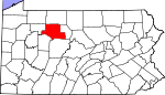 Map of Pennsylvania showing Elk County - Click on map for a greater detail.