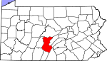 Map of Pennsylvania showing Huntingdon County - Click on map for a greater detail.
