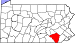 Map of Pennsylvania showing Lancaster County - Click on map for a greater detail.
