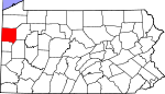 Map of Pennsylvania showing Mercer County - Click on map for a greater detail.