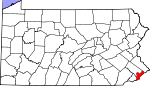 Map of Pennsylvania showing Philadelphia County - Click on map for a greater detail.