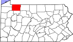 Map of Pennsylvania showing Warren County - Click on map for a greater detail.