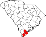 Map of South Carolina showing Beaufort County - Click on map for a greater detail.