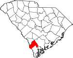Map of South Carolina showing Hampton County - Click on map for a greater detail.