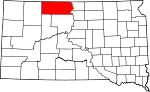 Map of South Dakota showing Corson County - Click on map for a greater detail.