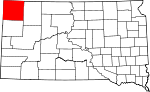 Map of South Dakota showing Harding County - Click on map for a greater detail.