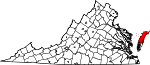Map of Virginia showing Accomack County - Click on map for a greater detail.