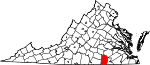Map of Virginia showing Brunswick County - Click on map for a greater detail.