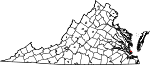 Map of Virginia showing City of Poquoson - Click on map for a greater detail.