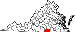 Map of Virginia showing Mecklenburg County - Click on map for a greater detail.