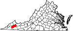 Map of Virginia showing Russell County - Click on map for a greater detail.