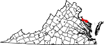 Map of Virginia showing Westmoreland County - Click on map for a greater detail.