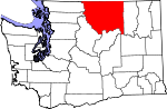 Map of Washington showing Okanogan County - Click on map for a greater detail.