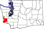 Map of Washington showing Pacific County - Click on map for a greater detail.