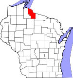 Map of Wisconsin showing Iron County - Click on map for a greater detail.